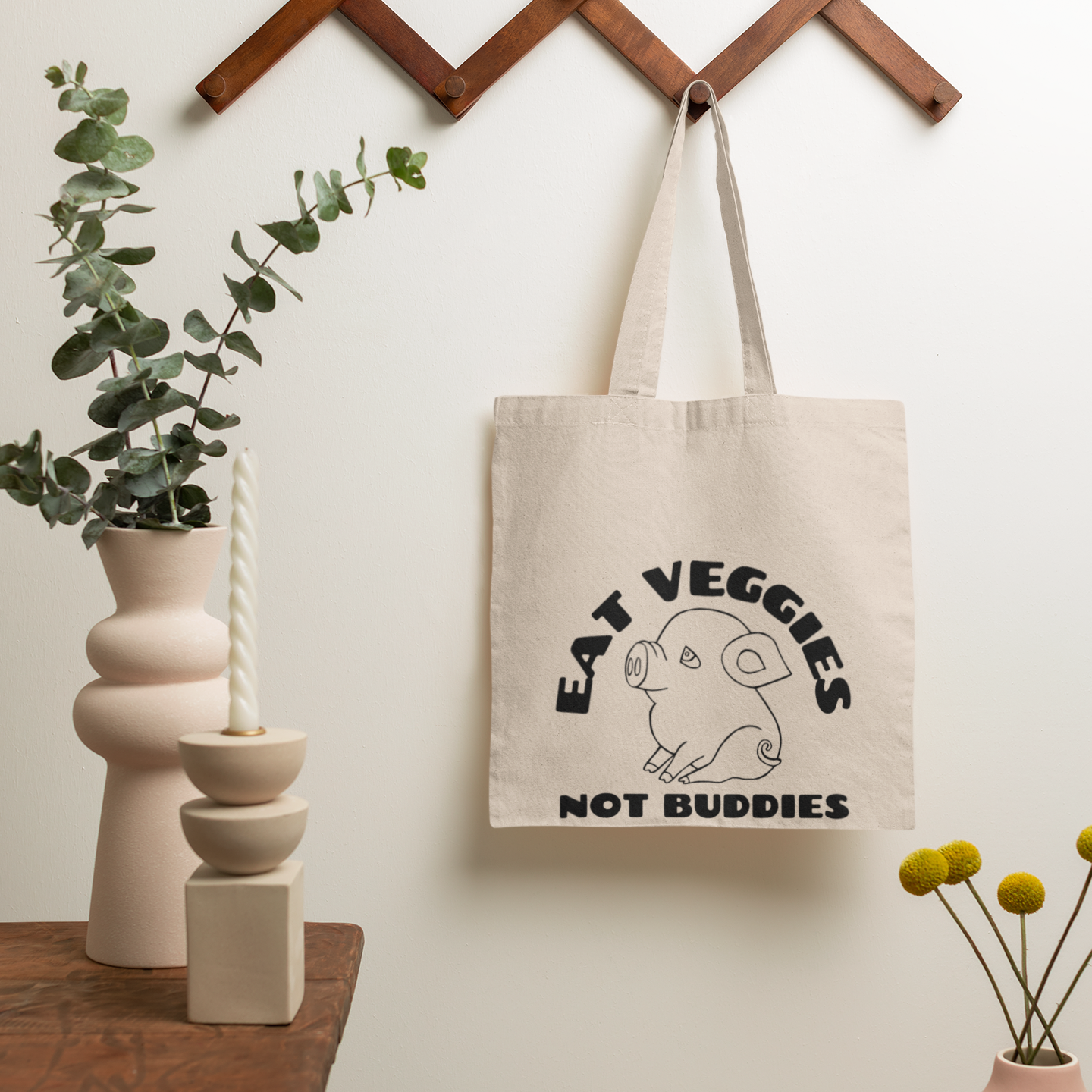 Canvas Tote Bag Eat Veggies Not Buddies Best Vegan Style